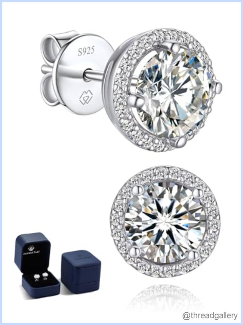 Moissanite Halo Stud Earrings 925 Sterling Silver Push Back